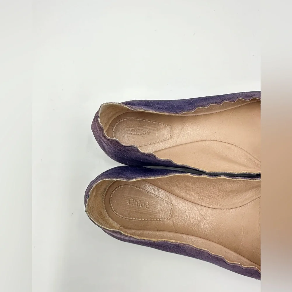 Chloé Suede Scalloped Accent‎ Ballet Flats suede purple ballerina 37.5 US 7.5